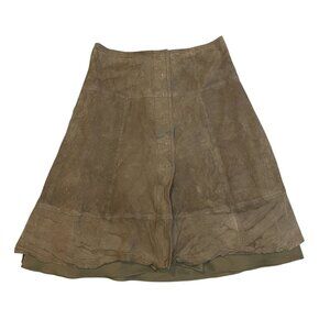 Joie Mylon Goat Leather Snap Button Skirt Camel Brown A Line Knee Length Sz S